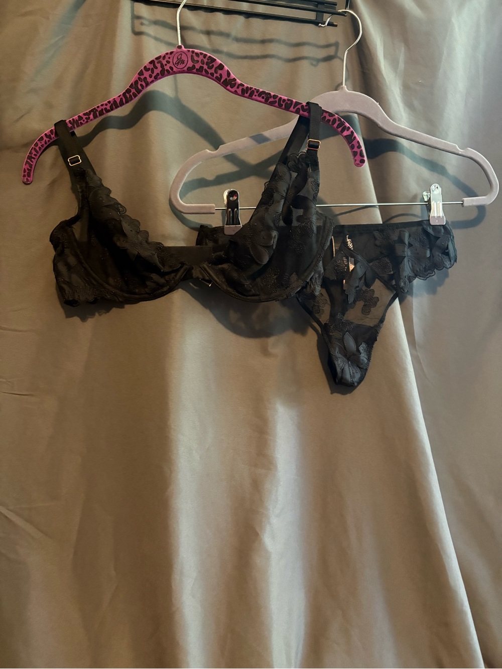 Victoria's Secret Black Lace Underwire Bra & Thong Set